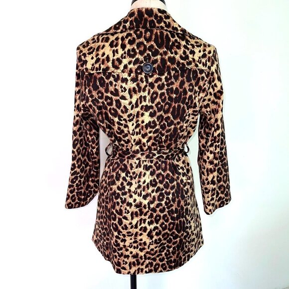 Vertigo Womens Trench Coat Size Small Animal Print Belted Lightweight Button Up - Picture 10 of 12